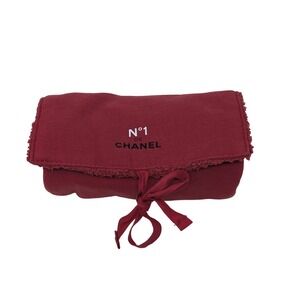 Chanel No 1 Red Canvas Roll Up Cosmetic Makeup Bag Travel Case Pouch Terry Cloth